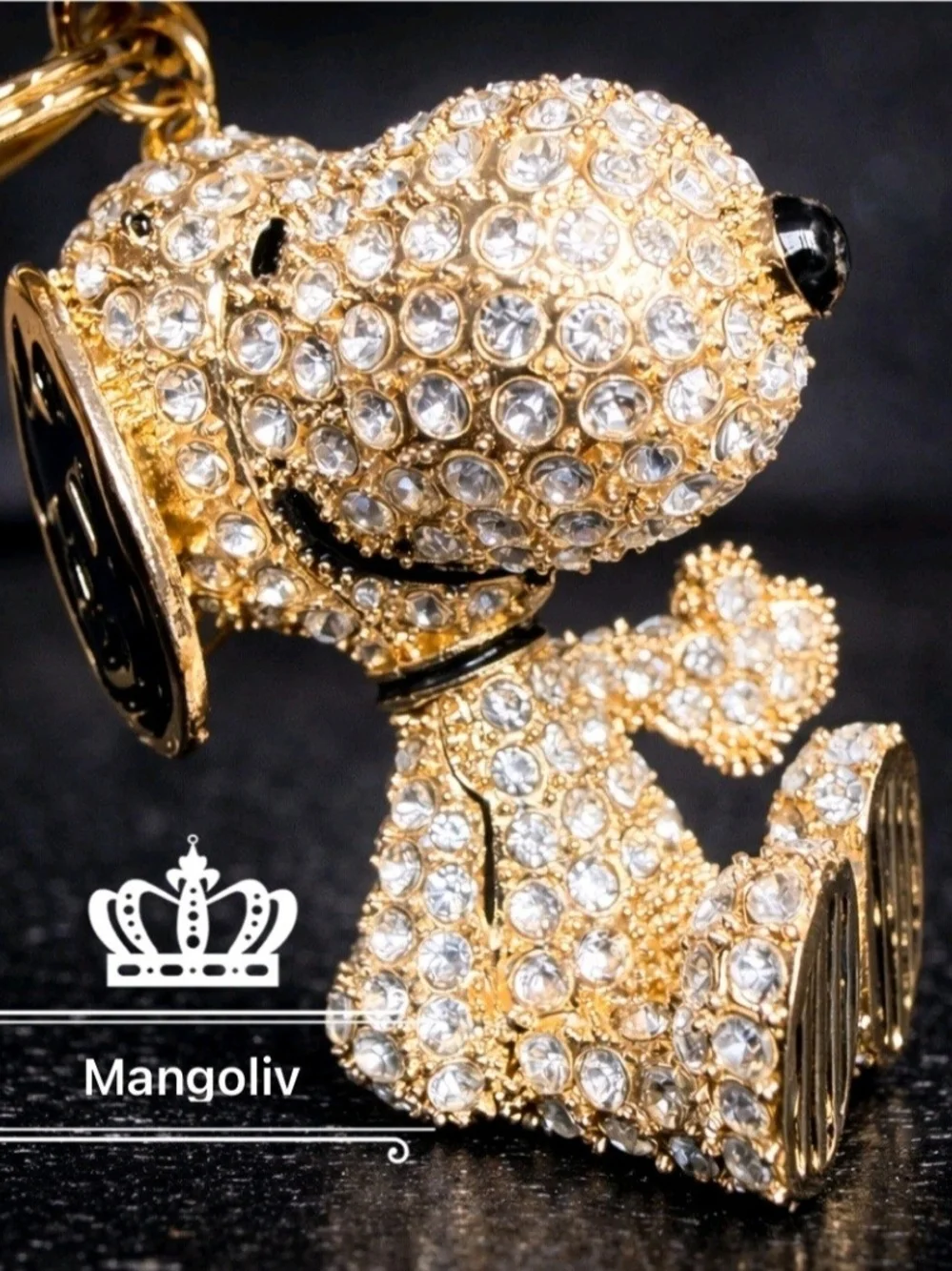 Peanuts Snoopy 3D Crystal Rhinestone Pave Clip On Keychain Bag Charm